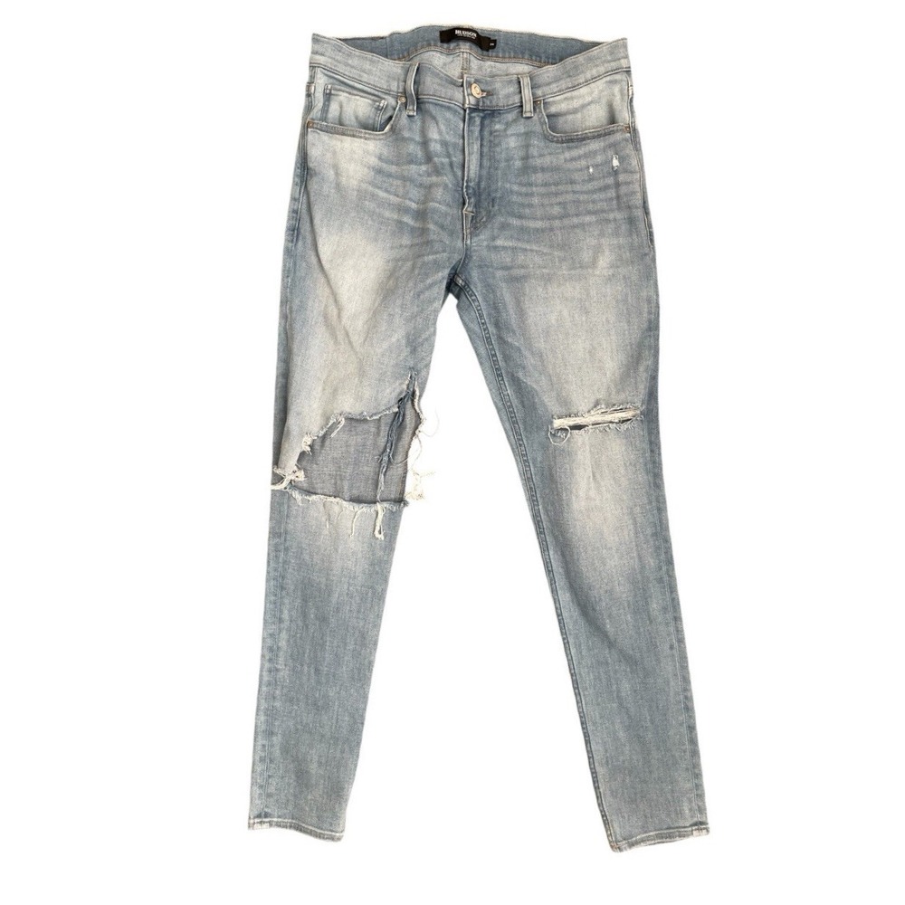 Hudson Zack Skinny Jeans Mens 34 Light Wash Blue Distressed Ripped Denim Pants